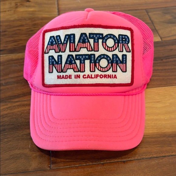 Aviator Nation USA Patriotic Vintage Logo Trucker Hat Snapback Mesh Neon Pink - Picture 2 of 6